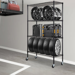 VEVOR Storage Shelving Unit with Wheels, 4-Tier Adjustable, 700 lbs Capacity, Heavy Duty Garage Shelves Metal Organizer