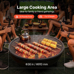 VEVOR X-Marks Fire Pit Grill Grate, Foldable Round Cooking Grate, Heavy Duty Steel Campfire BBQ Grill Grid with Handle