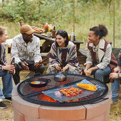 VEVOR X-Marks Fire Pit Grill Grate, Foldable Round Cooking Grate, Heavy Duty Steel Campfire BBQ Grill Grid with Handle