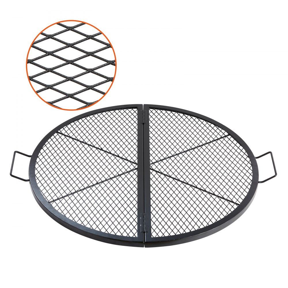 VEVOR X-Marks Fire Pit Grill Grate, Foldable Round Cooking Grate, Heavy Duty Steel Campfire BBQ Grill Grid with Handle
