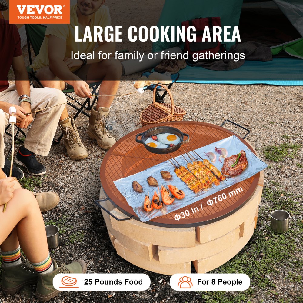 VEVOR X-Marks Fire Pit Grill Grate, Round Cooking Grate, Heavy Duty Steel Campfire BBQ Grill Grid with Handle and