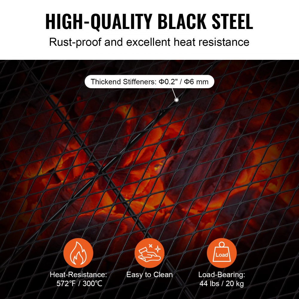VEVOR X-Marks Fire Pit Grill Grate, Round Cooking Grate, Heavy Duty Steel Campfire BBQ Grill Grid with Handle and