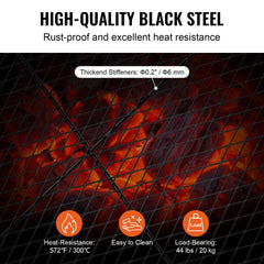 VEVOR X-Marks Fire Pit Grill Grate, Round Cooking Grate, Heavy Duty Steel Campfire BBQ Grill Grid with Handle and