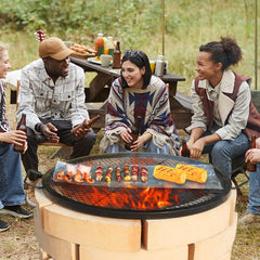 VEVOR X-Marks Fire Pit Grill Grate, Round Cooking Grate, Heavy Duty Steel Campfire BBQ Grill Grid with Handle and