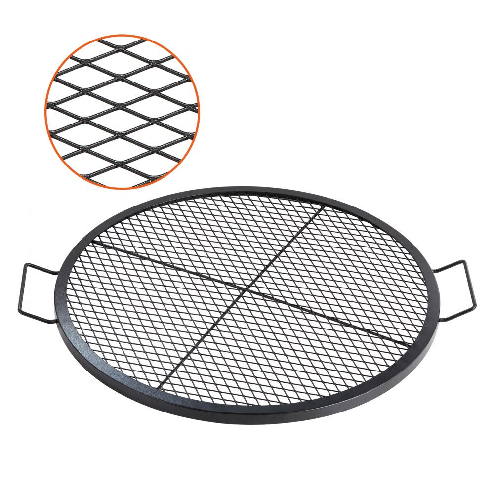 VEVOR X-Marks Fire Pit Grill Grate, Round Cooking Grate, Heavy Duty Steel Campfire BBQ Grill Grid with Handle and