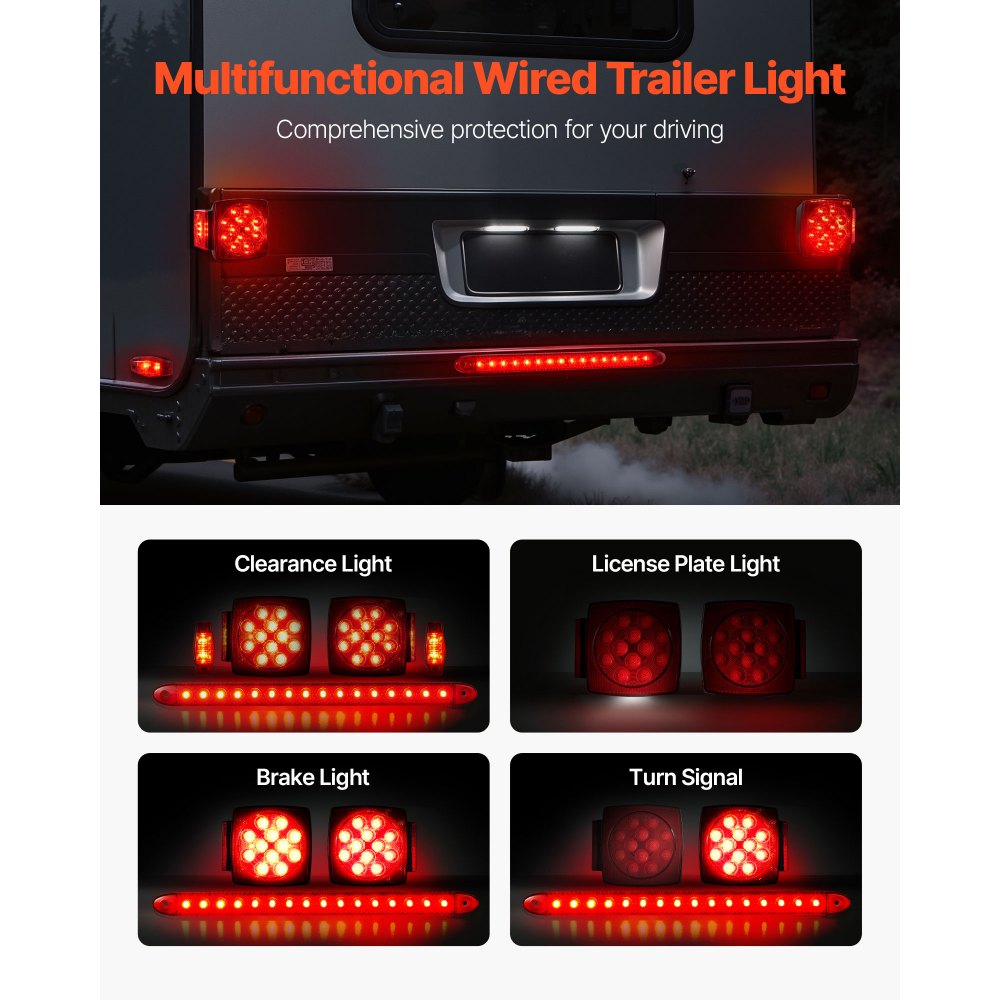 VEVOR Trailer Lights, 12V LED Trailer Tail Lights Kit with Stop Brake Turn Tail License Plate Clearance Lamp