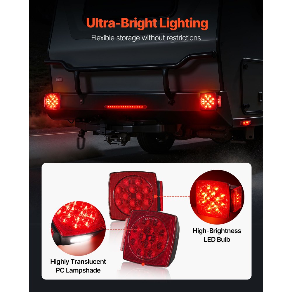 VEVOR Trailer Lights, 12V LED Trailer Tail Lights Kit with Stop Brake Turn Tail License Plate Clearance Lamp
