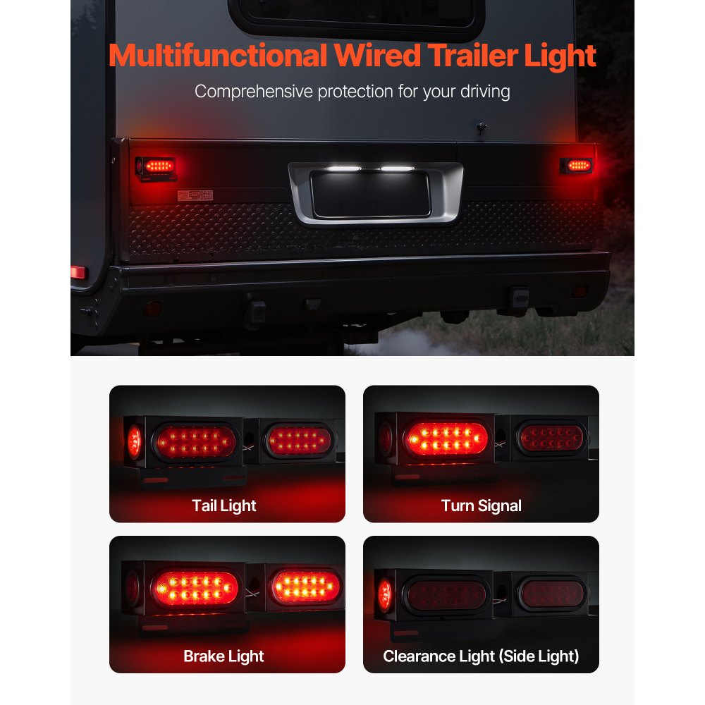 VEVOR Trailer Lights, 10-30V LED Trailer Tail Lights Kit with Stop Brake Turn Tail Clearance (Side) Lamp, Left and
