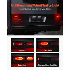 VEVOR Trailer Lights, 10-30V LED Trailer Tail Lights Kit with Stop Brake Turn Tail Clearance (Side) Lamp, Left and