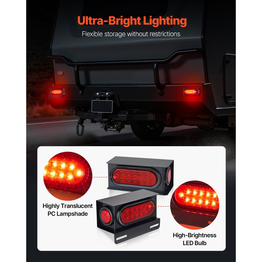 VEVOR Trailer Lights, 10-30V LED Trailer Tail Lights Kit with Stop Brake Turn Tail Clearance (Side) Lamp, Left and