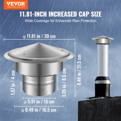 VEVOR Chimney Cap, 6 inch, 304 Stainless Steel Round Roof Rain Cap, 11.81-inch Increased Caps, All Weather & Reinforced