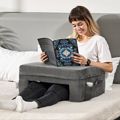 VEVOR Reading Pillow, Lap Desk Pillow with Washable Cloth, Large Bed Pillow with 2 Pockets and Cup Holder, Memory Foam