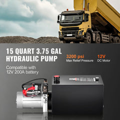 VEVOR 15 Quart Hydraulic Pump, Double Acting Hydraulic Trailer Pump, 3200PSI Max Relief Pressure, 0.91GPM Flow Rate