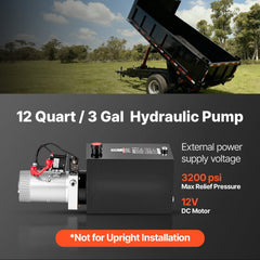 VEVOR 12 Quart Hydraulic Pump, Single Acting Hydraulic Power Unit, 3200 PSI Max Relief Pressure, 0.91 GPM Flow Rate