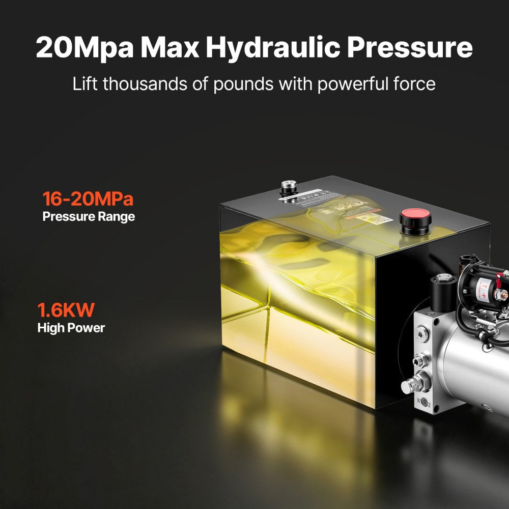 VEVOR 12 Quart Hydraulic Pump, Single Acting Hydraulic Power Unit, 3200 PSI Max Relief Pressure, 0.91 GPM Flow Rate