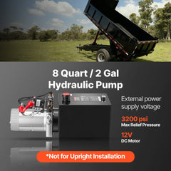 VEVOR 8 Quart Hydraulic Pump, Double Acting Dump Trailer Pump, 3200PSI Max Relief Pressure, 0.91 GPM Flow Rate, DC12V