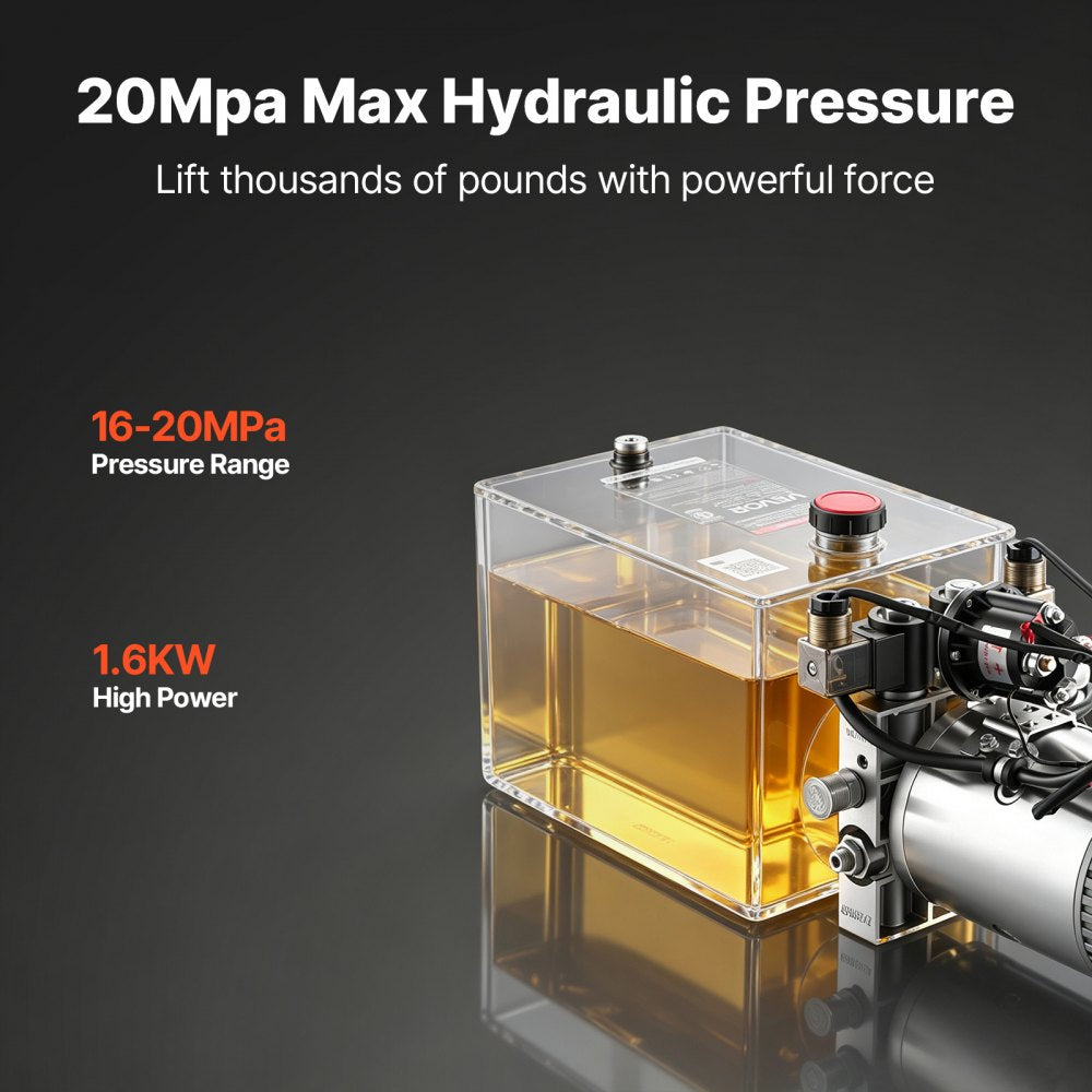 VEVOR 8 Quart Hydraulic Pump, Double Acting Dump Trailer Pump, 3200PSI Max Relief Pressure, 0.91 GPM Flow Rate, DC12V