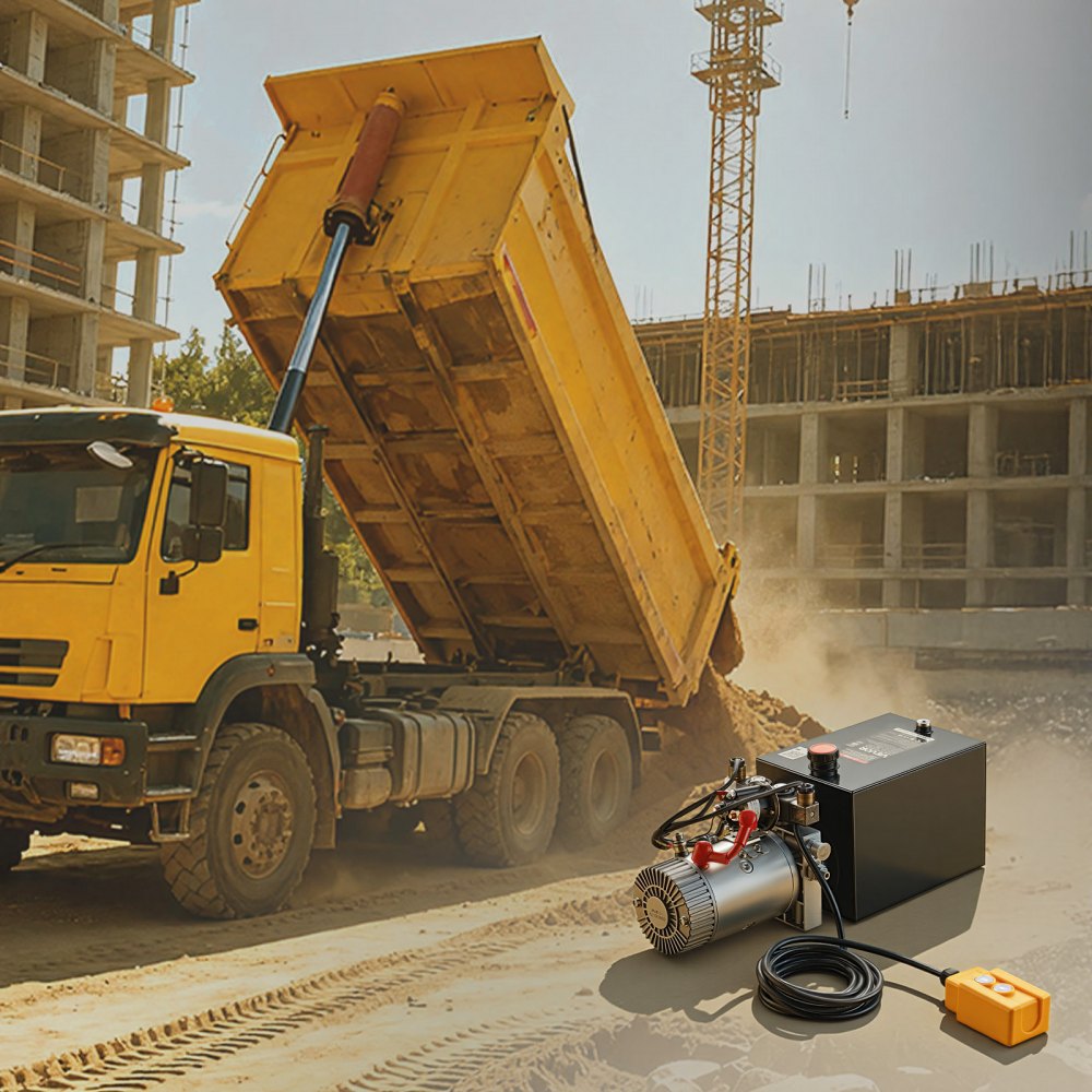 VEVOR 8 Quart Hydraulic Pump, Double Acting Dump Trailer Pump, 3200PSI Max Relief Pressure, 0.91 GPM Flow Rate, DC12V