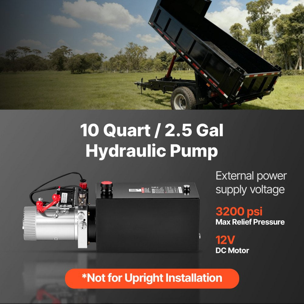 VEVOR 10 Quart Hydraulic Pump, Double Acting Hydraulic Trailer Pump, 3200PSI Max Relief Pressure, 0.91GPM Flow Rate