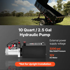 VEVOR 10 Quart Hydraulic Pump, Double Acting Hydraulic Trailer Pump, 3200PSI Max Relief Pressure, 0.91GPM Flow Rate