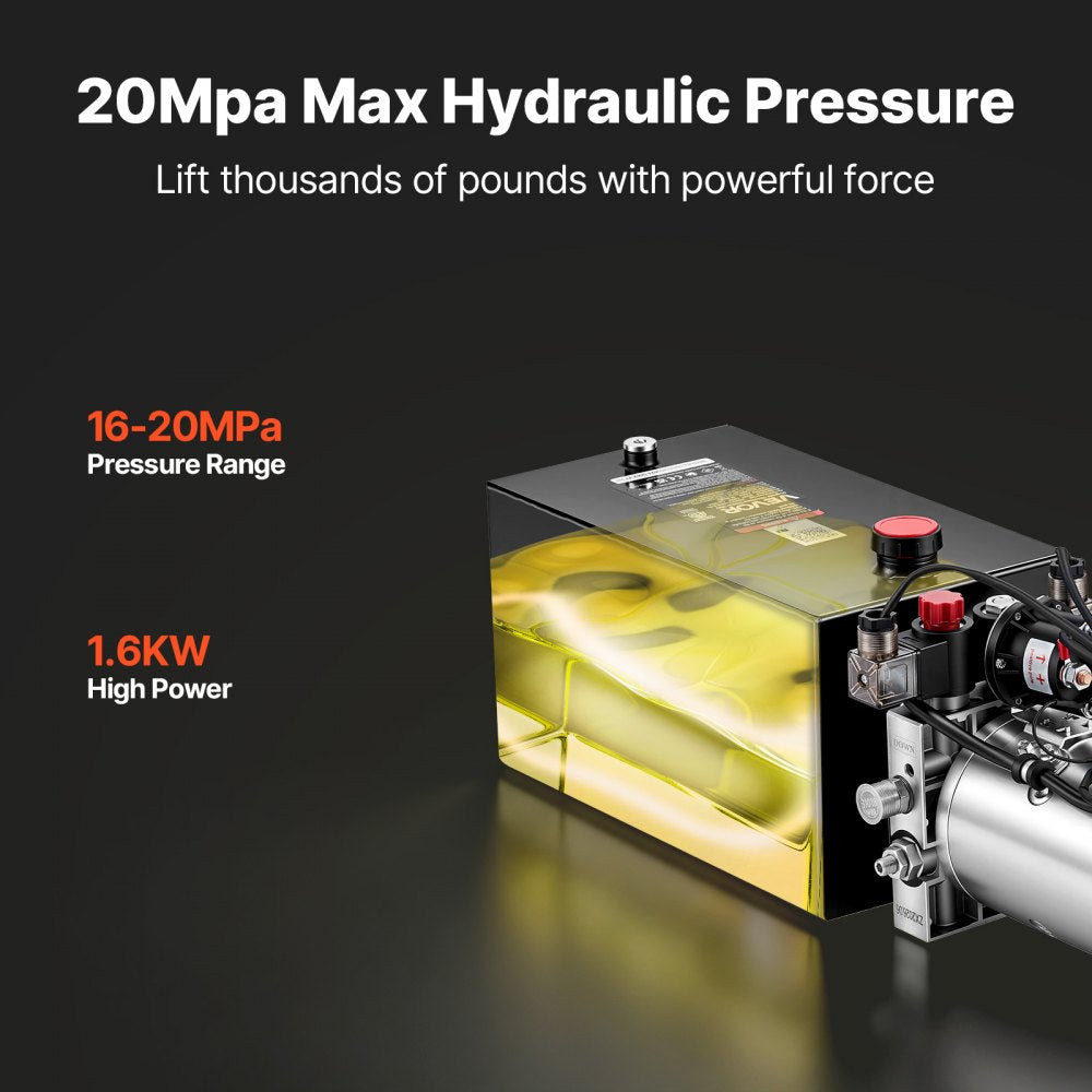 VEVOR 10 Quart Hydraulic Pump, Double Acting Hydraulic Trailer Pump, 3200PSI Max Relief Pressure, 0.91GPM Flow Rate