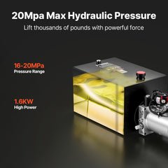 VEVOR 20 Quart Hydraulic Pump, Single Acting Hydraulic Power Unit, 3200 PSI Max Relief Pressure, 0.91 GPM Flow Rate