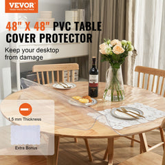 VEVOR Clear Table Cover Protector, 48 inch/1230 mm Round Table Cover, 1.5 mm Thick PVC Plastic Tablecloth, Waterproof