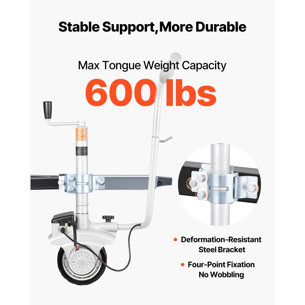 VEVOR Electric Trailer Dolly, 5500 lbs Towing Capacity, 380W 12V Motorized Jockey Wheel with 23 ft/min Moving Speed