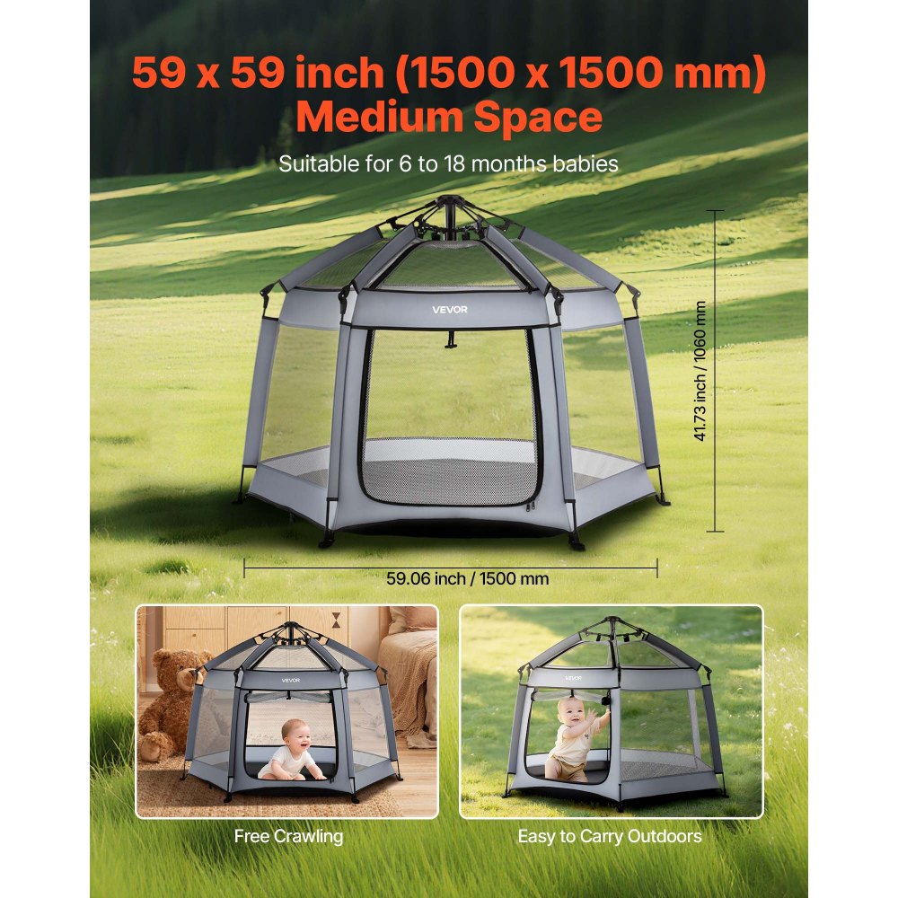 VEVOR Baby Playpen, Pop Up Toddler Playpen with Canopy, Indoor & Outdoor Portable Play Yard for Babies Toddlers with