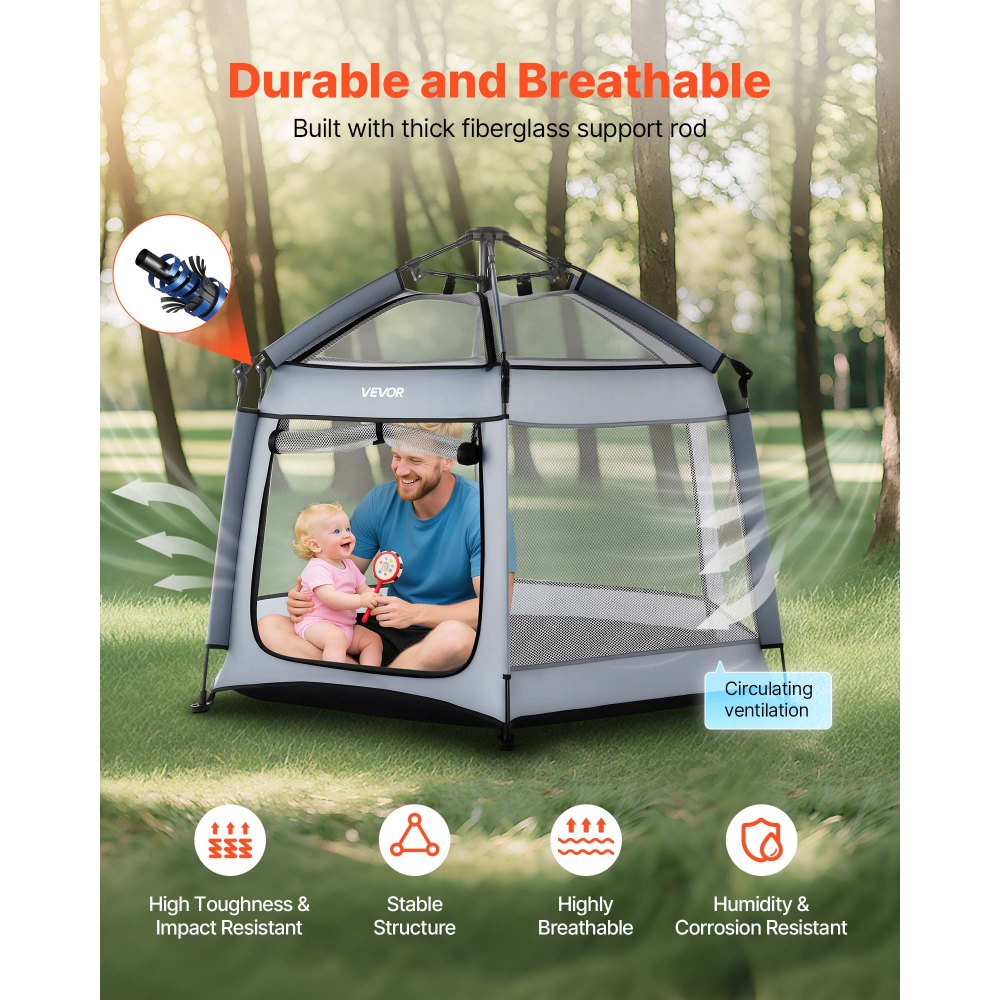 VEVOR Baby Playpen, Pop Up Toddler Playpen with Canopy, Indoor & Outdoor Portable Play Yard for Babies Toddlers with