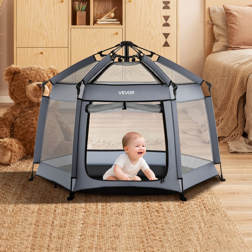 VEVOR Baby Playpen, Pop Up Toddler Playpen with Canopy, Indoor & Outdoor Portable Play Yard for Babies Toddlers with