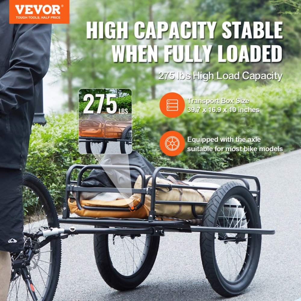 VEVOR Bike Cargo Trailer, 275 lbs Load Capacity, Heavy-Duty Bicycle Wagon Cart, Foldable Compact Storage & Quick