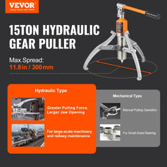 VEVOR Hydraulic Gear Puller, 15 Ton Max Capacity Wheel Bearing Pulling Separator, 2 or 3 Jaws Puller, Vertically and