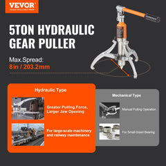 VEVOR Hydraulic Gear Puller, 5 Ton Max Capacity Wheel Bearing Pulling Separator, 2 or 3 Jaws Puller, Vertically and