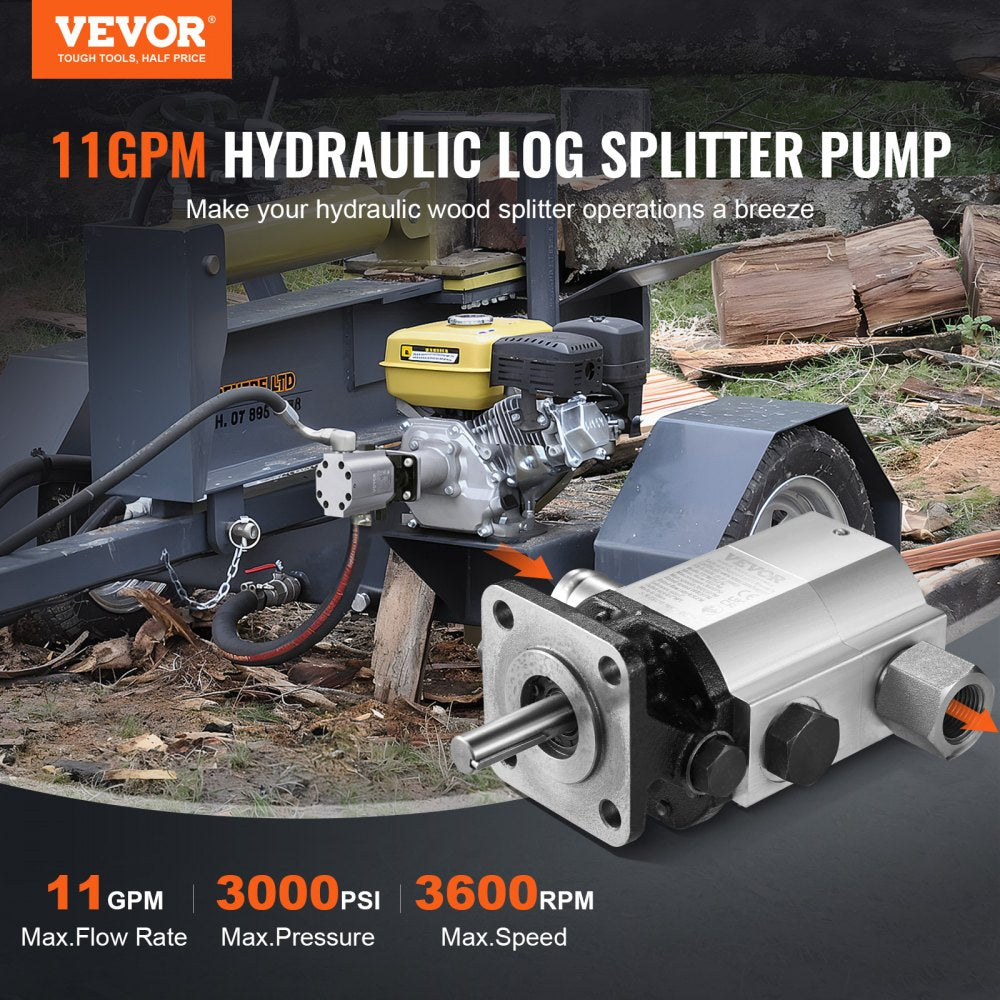 VEVOR Hydraulic Log Splitter Pump, 11GPM, 2 Stage 3000PSI Wood Log Splitter Pump, 1'' Inlet 1/2'' NPT Outlet 3600 RPM
