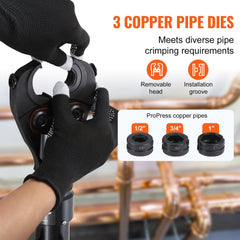 VEVOR Copper Pipe Crimping Tool, Hydraulic Driven Press Tool with 1/2", 3/4", 1" VUS Jaws, Copper Tube Fittings Pipe