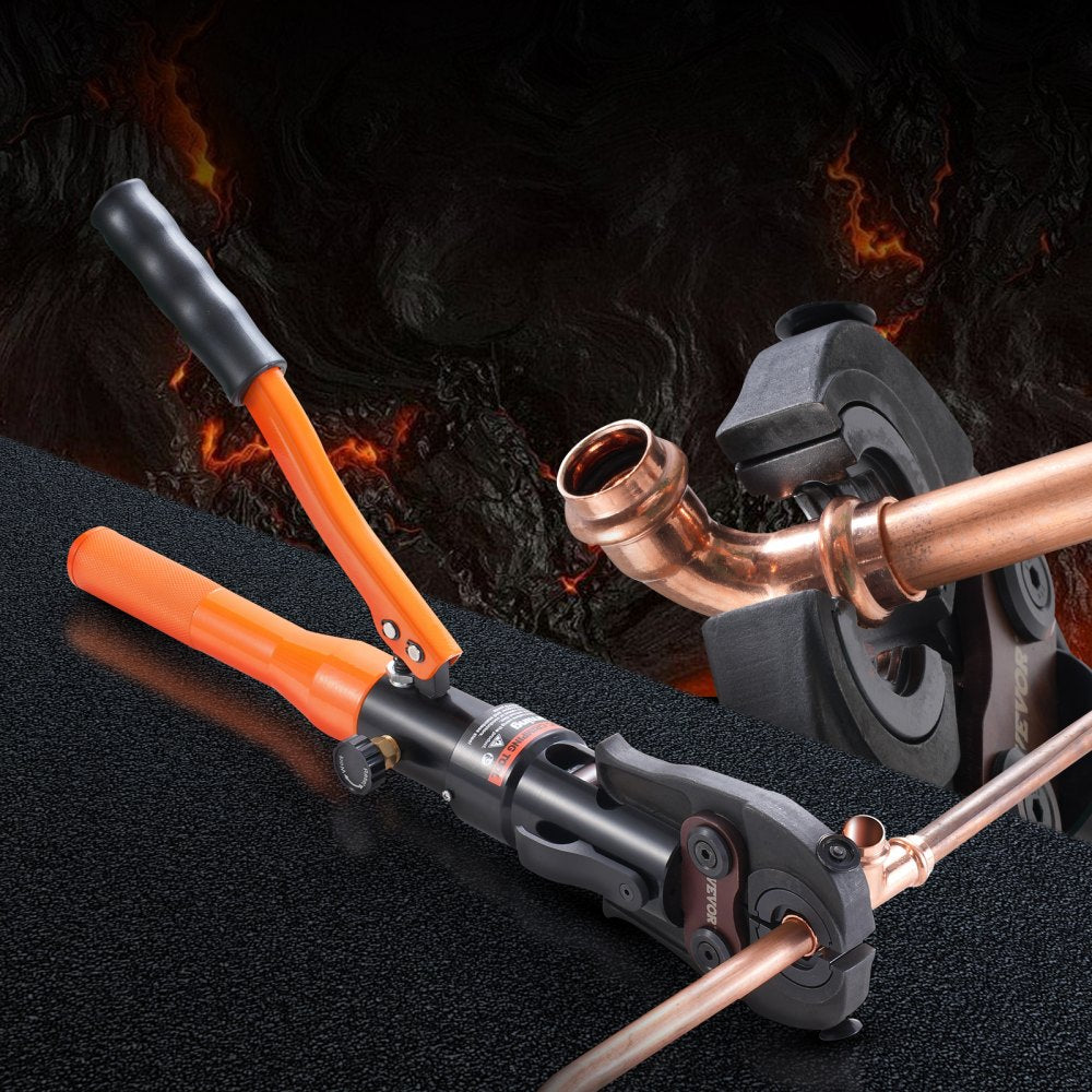 VEVOR Copper Pipe Crimping Tool, Hydraulic Driven Press Tool with 1/2", 3/4", 1" VUS Jaws, Copper Tube Fittings Pipe