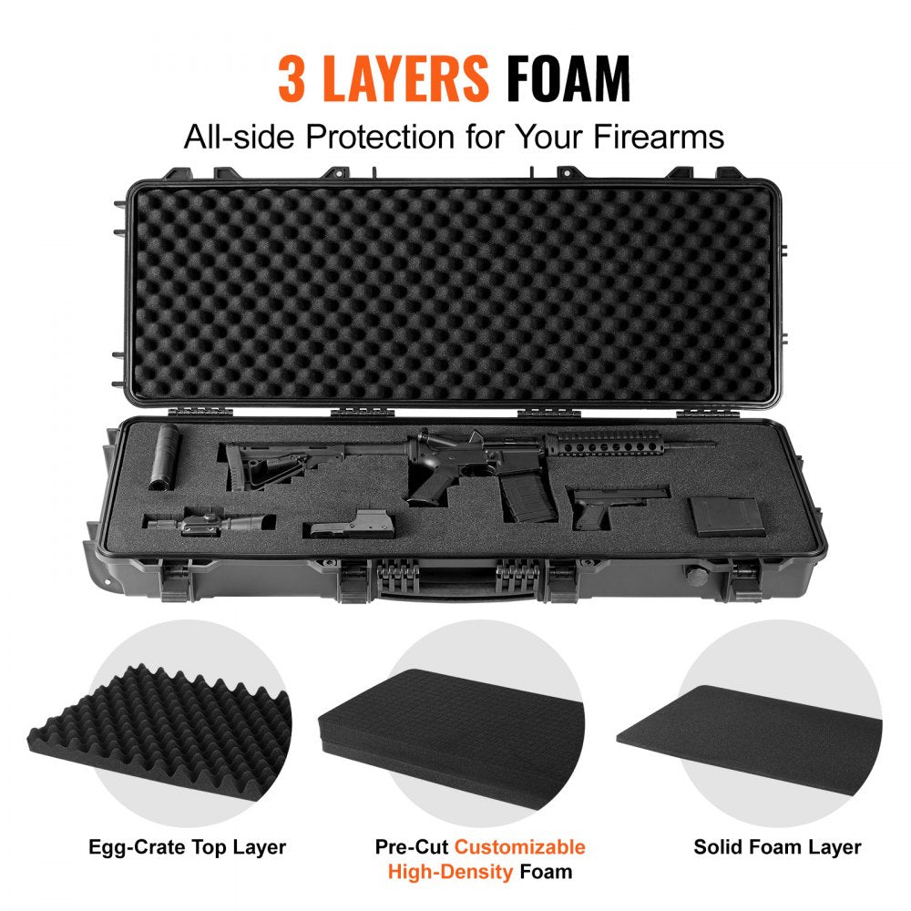 VEVOR Rifle Case, Rifle Hard Case with 3 Layers Fully-protective Foams, 42 inch lockable Hard Gun Case with Wheels