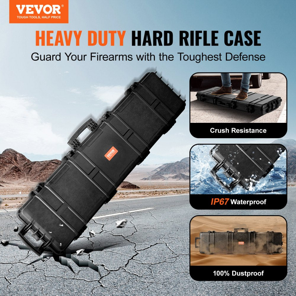 VEVOR Rifle Case, Rifle Hard Case with 3 Layers Fully-protective Foams, 50 inch lockable Hard Gun Case with Wheels