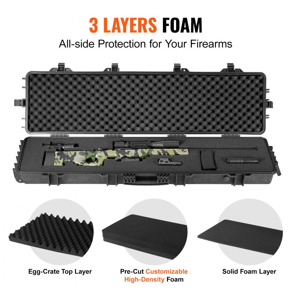 VEVOR Rifle Case, Rifle Hard Case with 3 Layers Fully-protective Foams, 50 inch lockable Hard Gun Case with Wheels