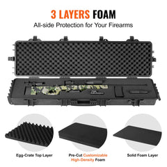 VEVOR Rifle Case, Rifle Hard Case with 3 Layers Fully-protective Foams, 50 inch lockable Hard Gun Case with Wheels