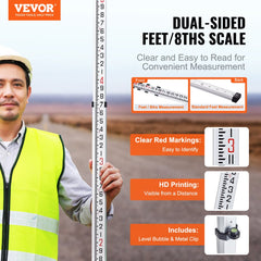 VEVOR Aluminum Grade Rod, 14-Feet/8ths 4 Sections Telescopic Measuring Rod, Double-Sided Scale 1/8in Leveling Rod