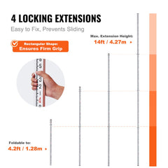 VEVOR Aluminum Grade Rod, 14-Feet/8ths 4 Sections Telescopic Measuring Rod, Double-Sided Scale 1/8in Leveling Rod