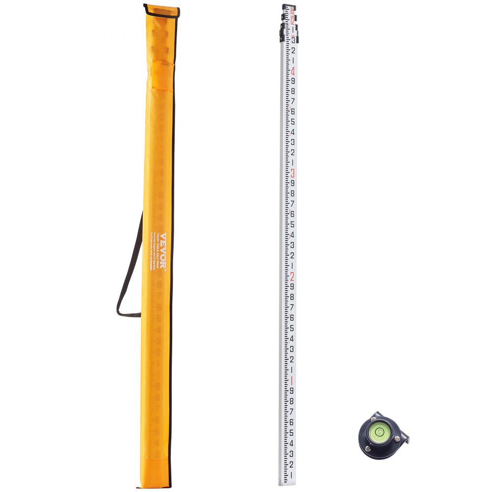 VEVOR Aluminum Grade Rod, 16-Feet/10ths 4 Sections Telescopic Measuring Rod,Double-Sided Scale 1/10ft Leveling Rod
