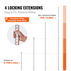 VEVOR Aluminum Grade Rod, 16-Feet/8ths 4 Sections Telescopic Measuring Rod,Double-Sided Scale 1/8in Leveling Rod