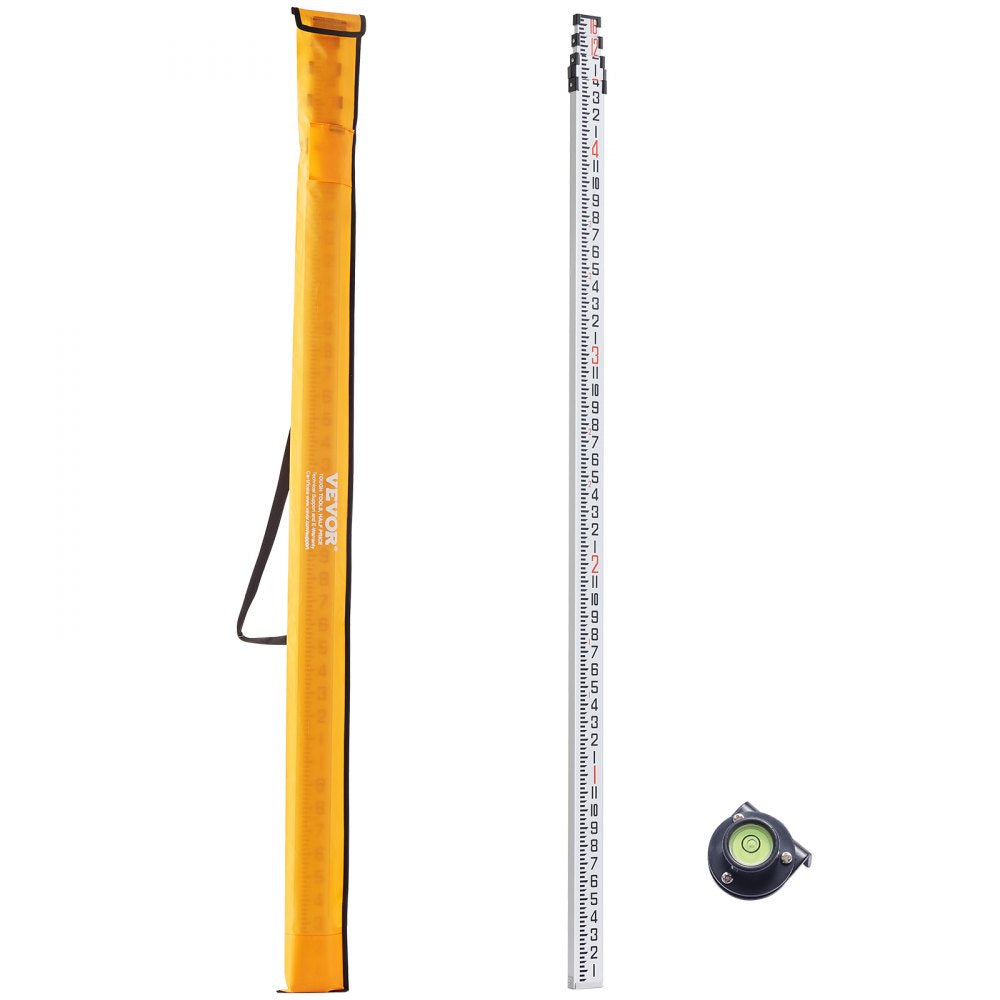 VEVOR Aluminum Grade Rod, 16-Feet/8ths 4 Sections Telescopic Measuring Rod,Double-Sided Scale 1/8in Leveling Rod