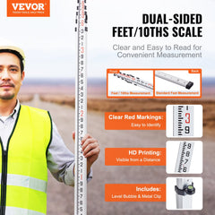 VEVOR Aluminum Grade Rod, 18-Feet/10ths 6 Sections Telescopic Measuring Rod,Double-Sided Scale 1/10ft Leveling Rod