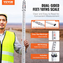 VEVOR Aluminum Grade Rod, 20-Feet/10ths 6 Sections Telescopic Measuring Rod,Double-Sided Scale 1/10ft Leveling Rod