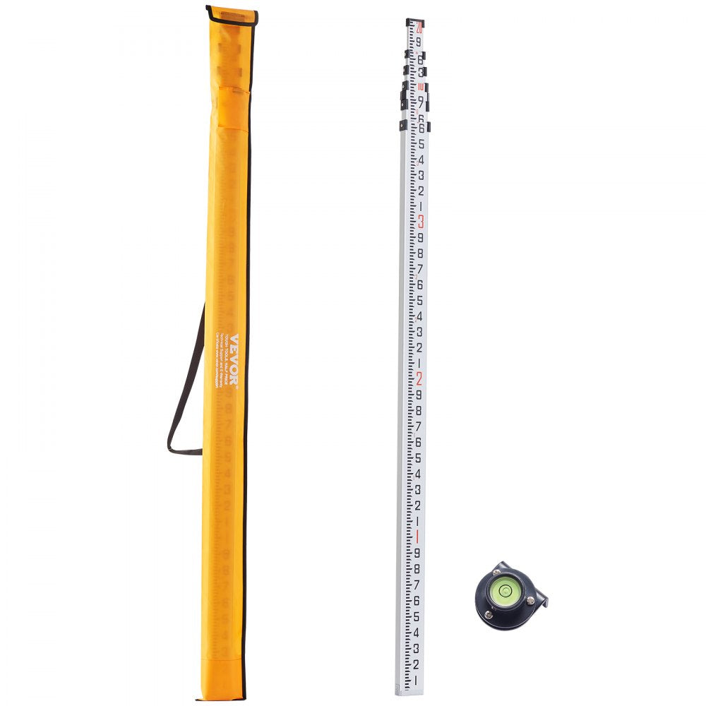 VEVOR Aluminum Grade Rod, 20-Feet/10ths 6 Sections Telescopic Measuring Rod,Double-Sided Scale 1/10ft Leveling Rod