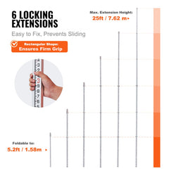 VEVOR Aluminum Grade Rod, 25-Feet/10ths 6 Sections Telescopic Measuring Rod,Double-Sided Scale 1/10ft Leveling Rod